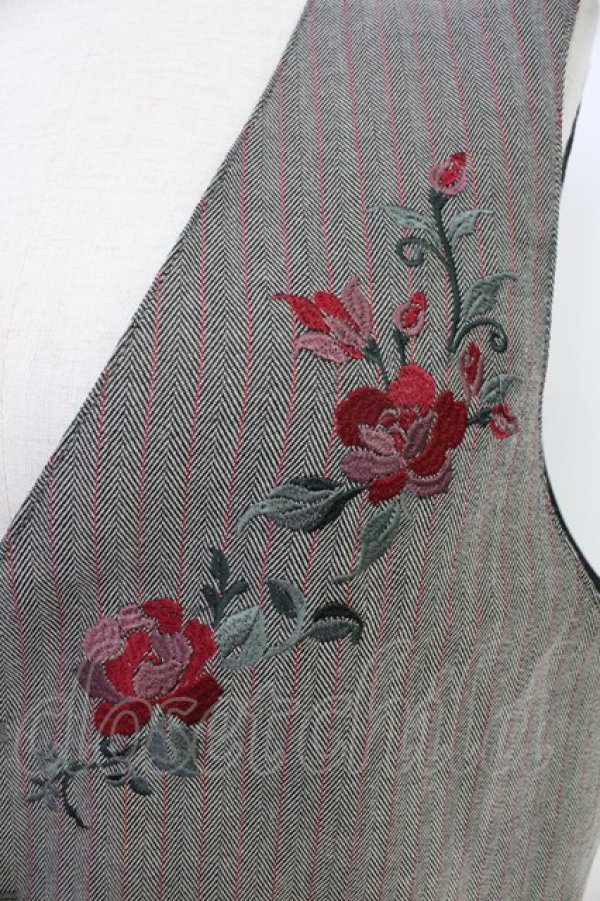 AXES-X / ローズ刺繍ヘリンボーンベスト XL クロ T-25-12-03-020-LO-TO