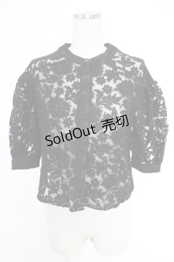 画像1: axes femme purple label / シアー花刺繍カーディガン M ブラック T-25-12-03-021-LO-TO-SA-ZI (1)