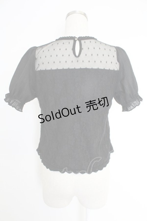 画像2: axes femme POETIQUE / ドットチュール&レース切り替え半袖トップス  黒 T-25-12-03-022-AX-TO-SA-ZI (2)