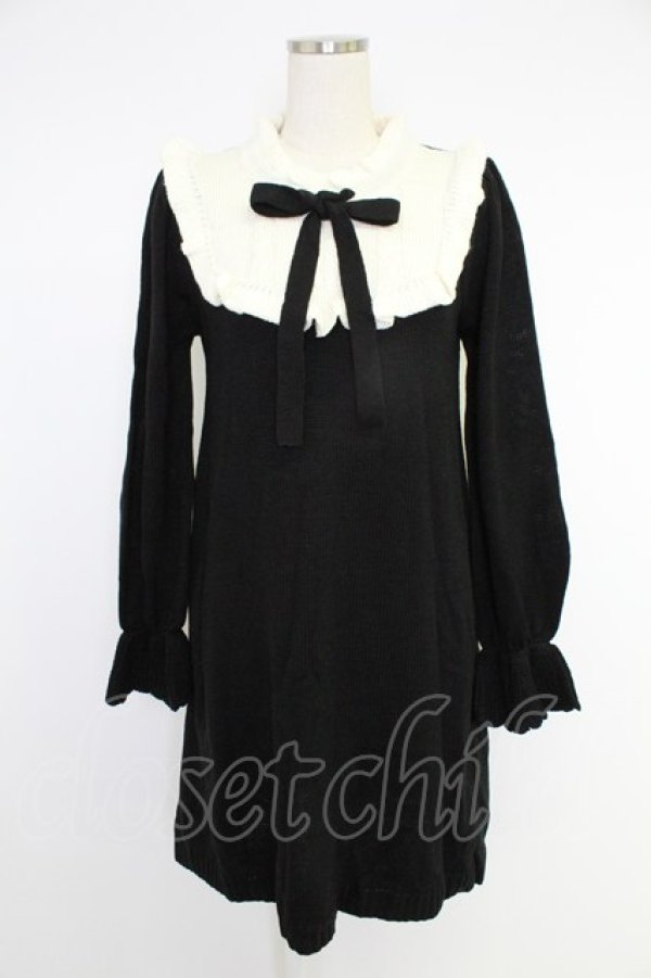 画像1: axes femme / ヨーク切替ニットワンピース  ブラック T-25-12-03-023-AX-OP-SA-ZT (1)