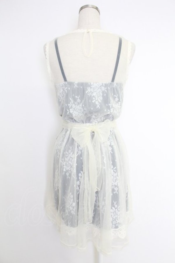 画像2: axes femme POETIQUE / レーシーミルフィーユワンピース  アイボリーＸネイビー T-25-12-03-024-AX-OP-SA-ZT (2)