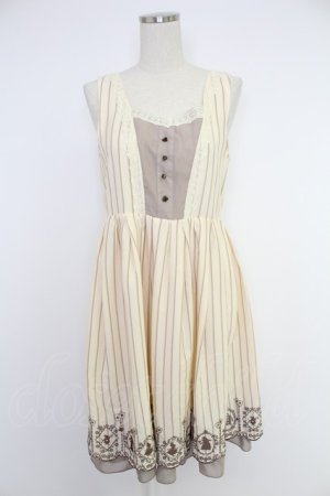 画像: axes femme POETIQUE / アリス刺繍ストライプジャンパースカート  アイボリーＸブラウン T-25-12-03-025-AX-OP-SA-ZT