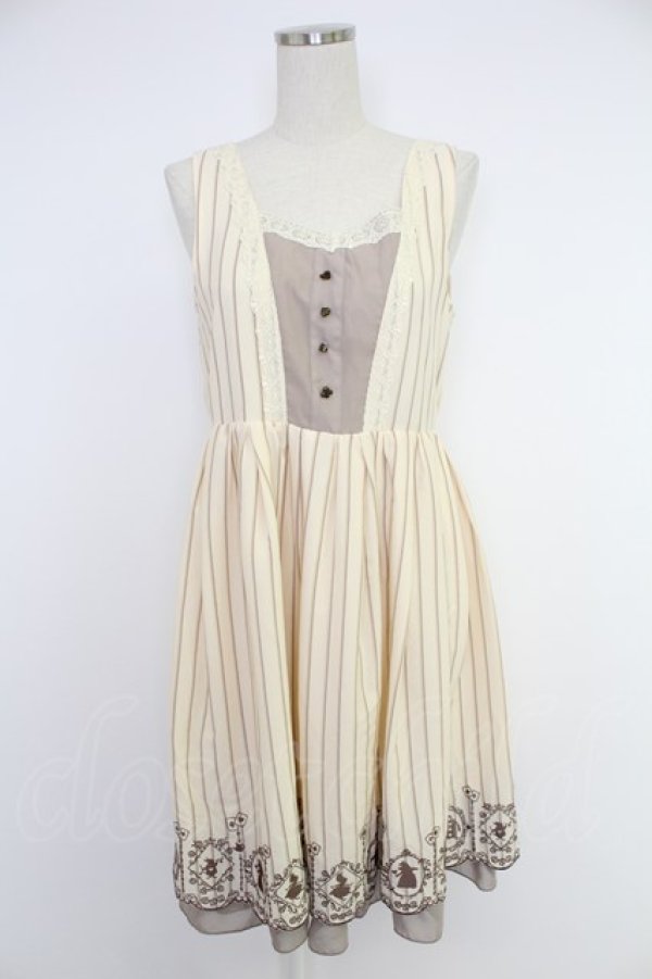 画像1: axes femme POETIQUE / アリス刺繍ストライプジャンパースカート  アイボリーＸブラウン T-25-12-03-025-AX-OP-SA-ZT (1)