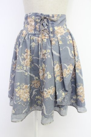 画像: axes femme / 転写風フラワーレーススカート M ブルー T-25-12-03-034-AX-SK-SA-ZI