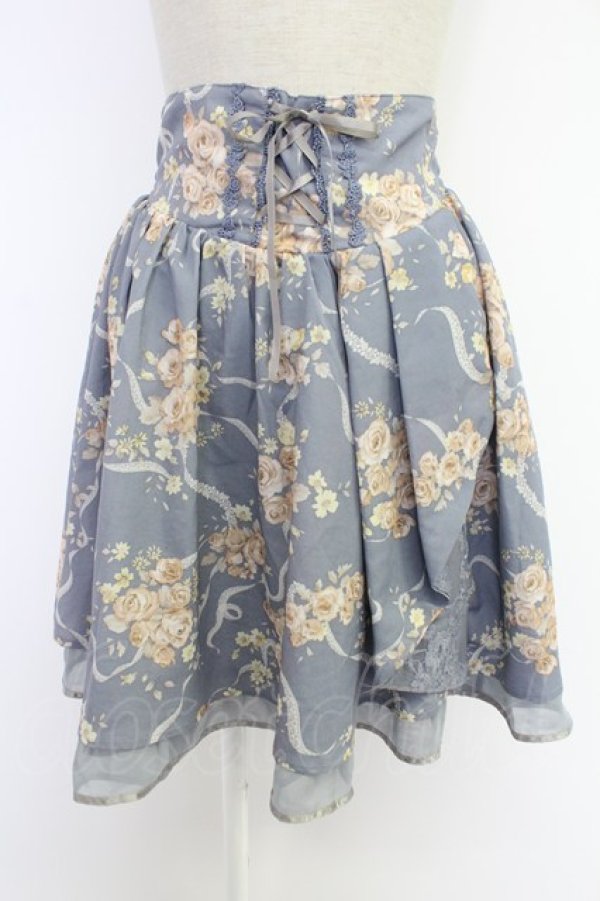 画像1: axes femme / 転写風フラワーレーススカート M ブルー T-25-12-03-034-AX-SK-SA-ZT (1)