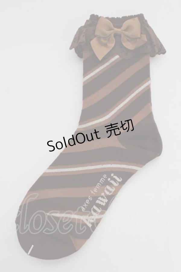 画像1: axes femme kawaii / ストライプクルー丈ソックス  ブラウン T-25-12-04-001-AX-ZA-SA-ZT (1)