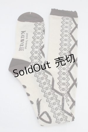 画像: axes femme kawaii / レースアップ柄オーバーニー  ブラウン T-25-12-04-008-AX-ZA-SA-ZT