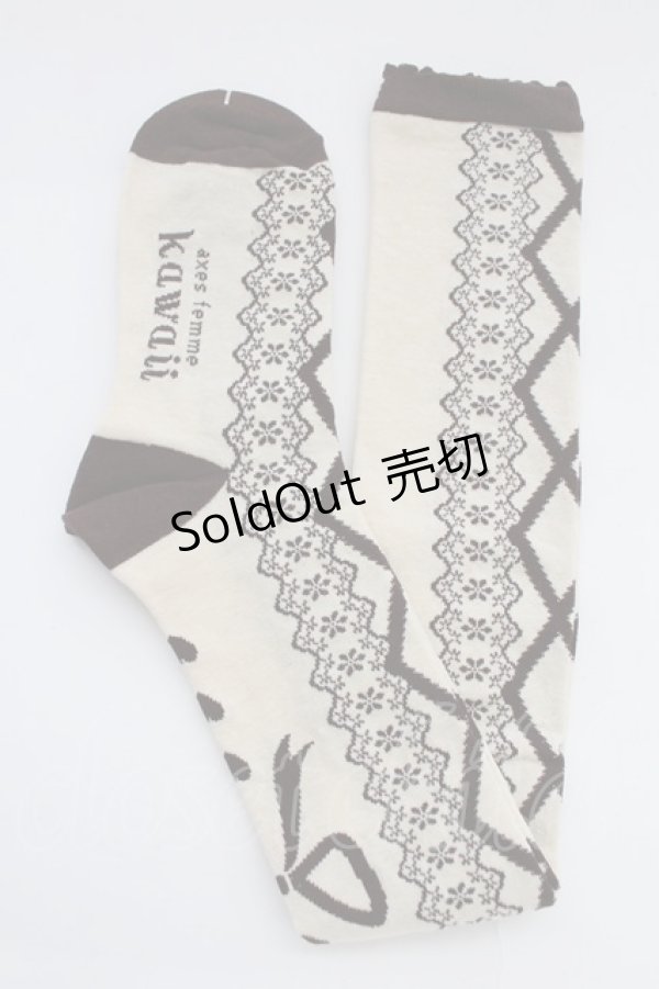 画像1: axes femme kawaii / レースアップ柄オーバーニー  ブラウン T-25-12-04-008-AX-ZA-SA-ZT (1)