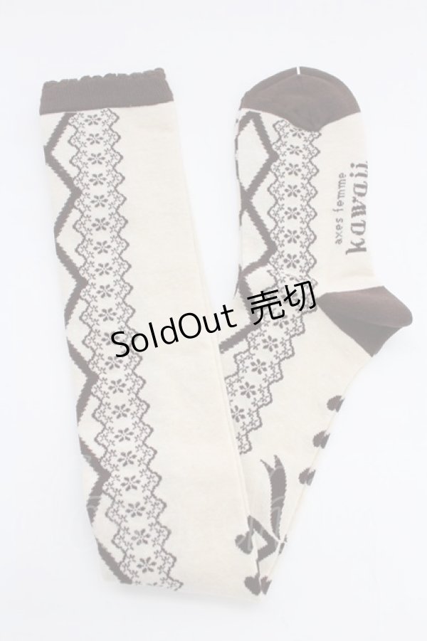 画像2: axes femme kawaii / レースアップ柄オーバーニー  ブラウン T-25-12-04-008-AX-ZA-SA-ZT (2)