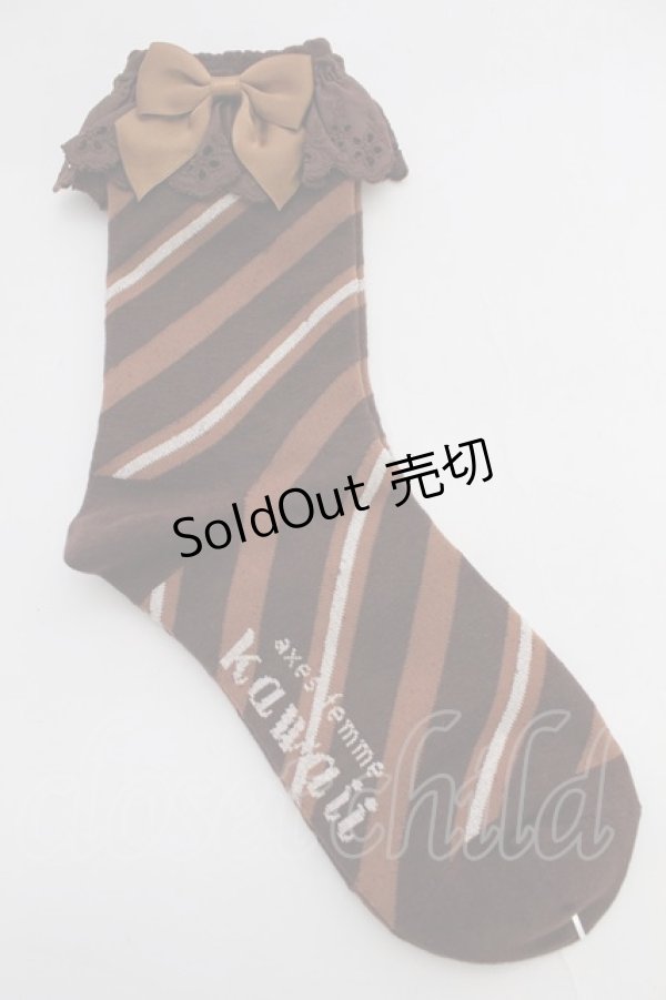 画像2: axes femme kawaii / ストライプクルー丈ソックス  ブラウン T-25-12-04-001-AX-ZA-SA-ZT (2)