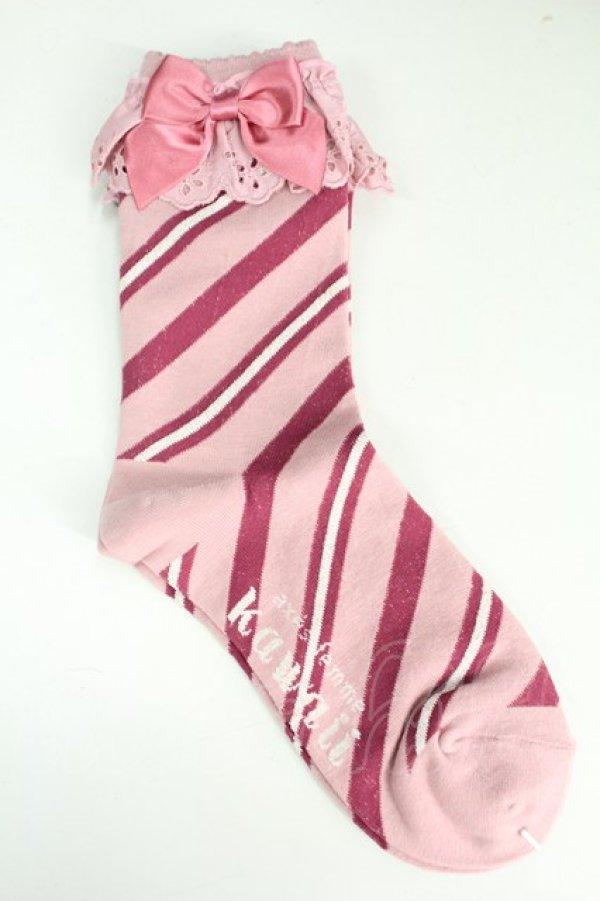画像2: axes femme kawaii / ストライプクルー丈ソックス  ピンク T-25-12-04-002-AX-ZA-SA-ZT (2)