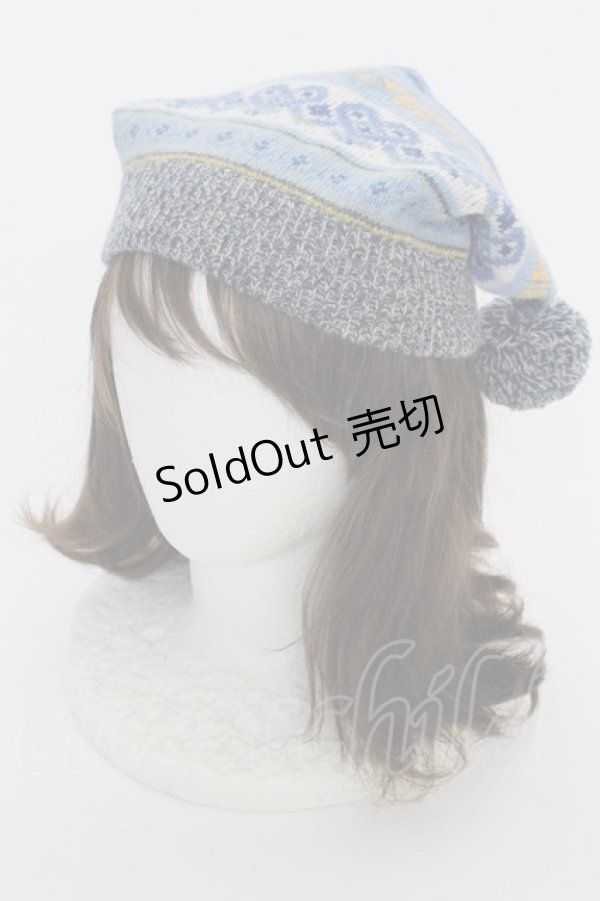 画像1: PINK HOUSE / ジャガードニット帽  ブルー T-25-12-04-028-LO-ZA-SA-ZT (1)