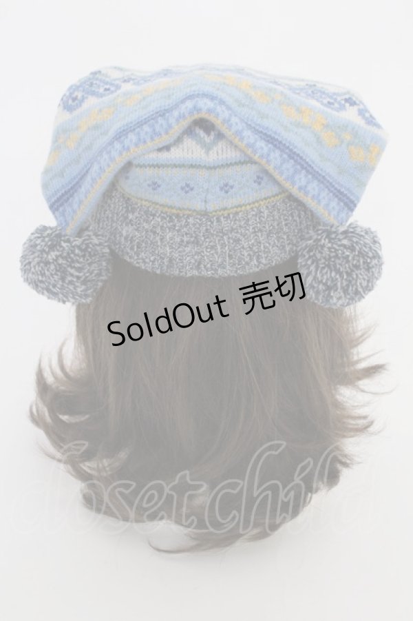 画像2: PINK HOUSE / ジャガードニット帽  ブルー T-25-12-04-028-LO-ZA-SA-ZT (2)