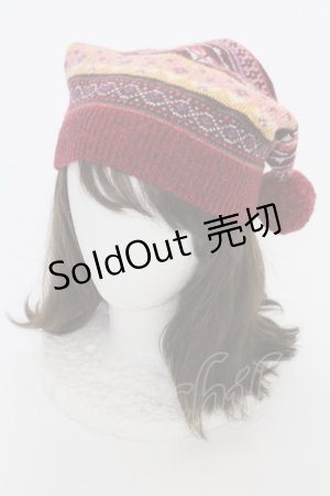 画像: PINK HOUSE / ジャガードニット帽  レッド T-25-12-04-029-LO-ZA-SA-ZT