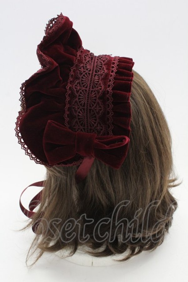 画像2: axes femme kawaii / ベルベットドールハーフボンネット  ワイン T-25-12-04-034-AX-AC-SA-ZT (2)