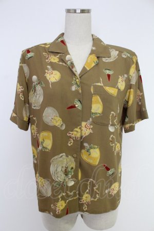 画像: KANEKO ISAO / クチナシ香水瓶柄ブラウス  カラシ T-25-12-10-005-EL-BL-OW-ZT