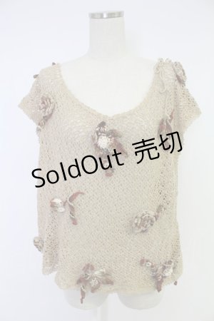 画像: KANEKO ISAO / フラワーモチーフ使いかぎ針編みニット  ベージュ T-25-12-10-006-EL-TO-OW-ZT