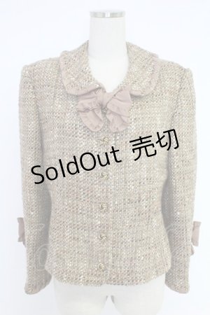 画像: INGEBORG / リボン使いミックスツイードジャケット  ベージュ T-25-12-10-007-LO-JA-OW-ZT229