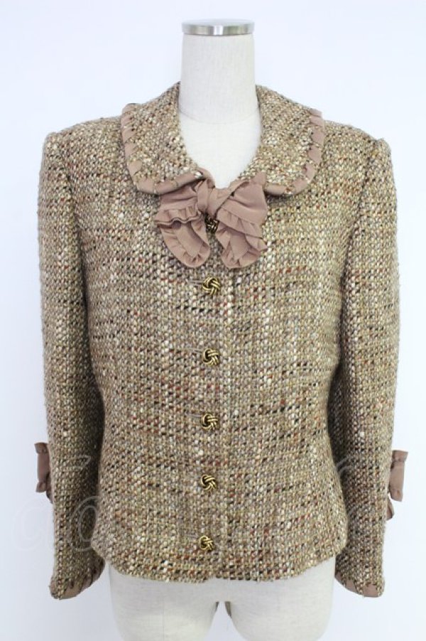 画像1: INGEBORG / リボン使いミックスツイードジャケット  ベージュ T-25-12-10-007-LO-JA-OW-ZT (1)