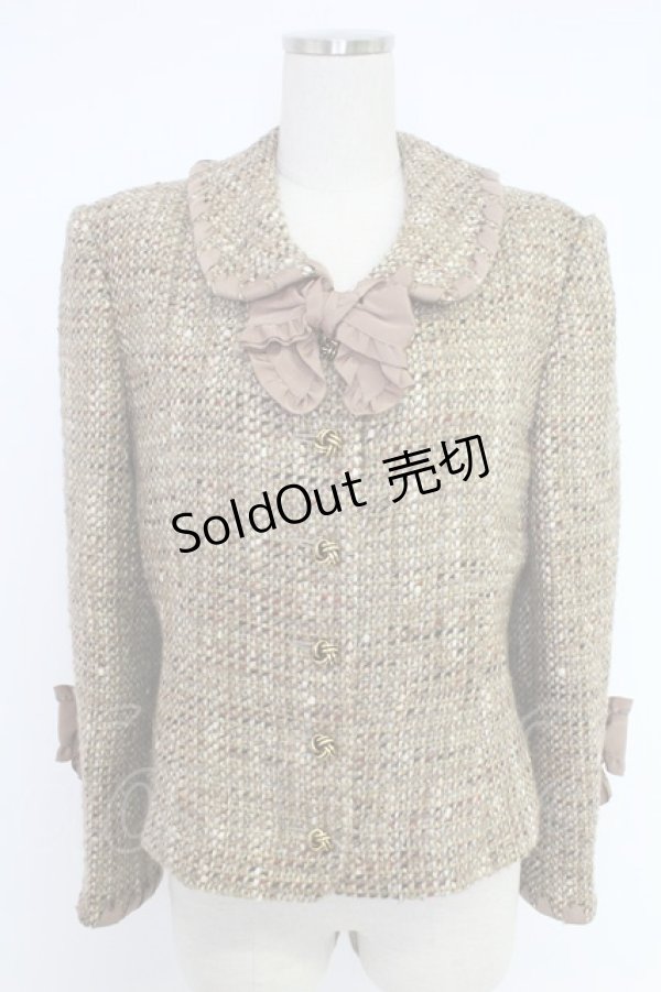 画像1: INGEBORG / リボン使いミックスツイードジャケット  ベージュ T-25-12-10-007-LO-JA-OW-ZT229 (1)