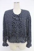 画像1: INGEBORG / 3つリボン水玉ブラウス  ネイビー×シロ T-25-12-10-009-LO-BL-OW-ZT (1)