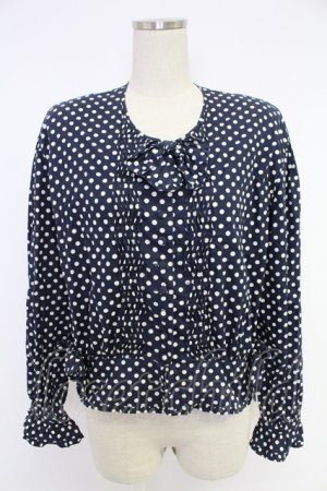 画像: INGEBORG / 3つリボン水玉ブラウス  ネイビー×シロ T-25-12-10-009-LO-BL-OW-ZT