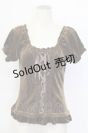 画像: axes femme / ベロアビスチェ半袖プルオーバー M カーキ T-25-12-11-019-AX-TO-SA-ZT