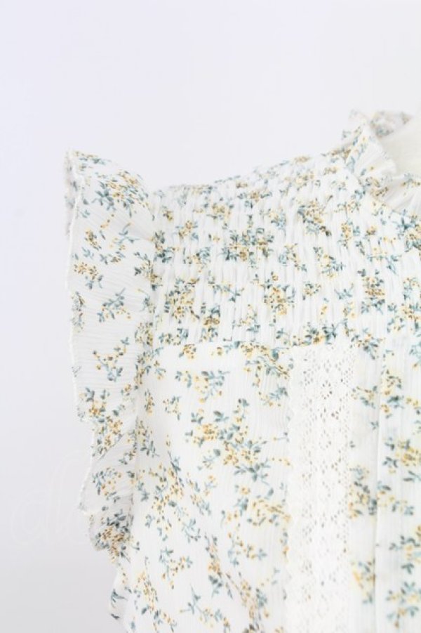 画像8: axes femme / ベルト付花柄ノースリブラウス M ホワイト T-25-12-11-002-AX-BL-SA-ZI (8)