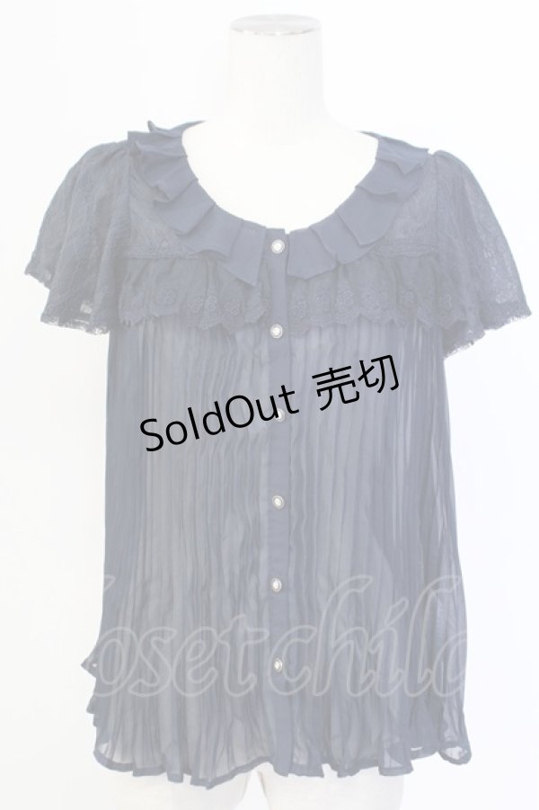 画像1: axes femme / レーシープリーツブラウス M ネイビー T-25-12-11-024-AX-BL-SA-ZI (1)