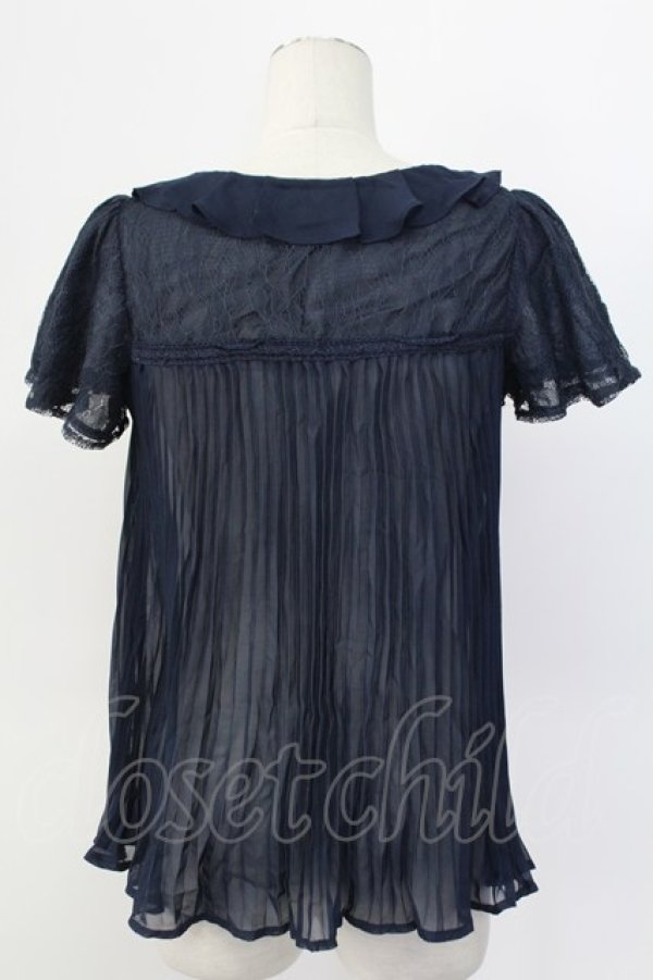 画像2: axes femme / レーシープリーツブラウス M ネイビー T-25-12-11-024-AX-BL-SA-ZT (2)