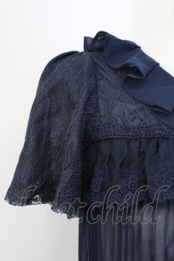 画像3: axes femme / レーシープリーツブラウス M ネイビー T-25-12-11-024-AX-BL-SA-ZT (3)