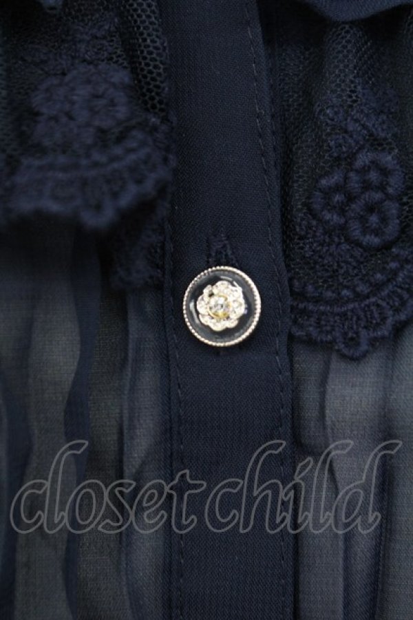 画像4: axes femme / レーシープリーツブラウス M ネイビー T-25-12-11-024-AX-BL-SA-ZT (4)