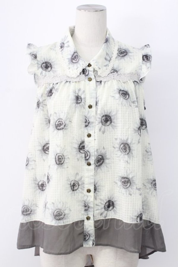 画像1: axes femme / ひまわり柄ノースリブラウス M グレー T-25-12-11-003-AX-BL-SA-ZT (1)