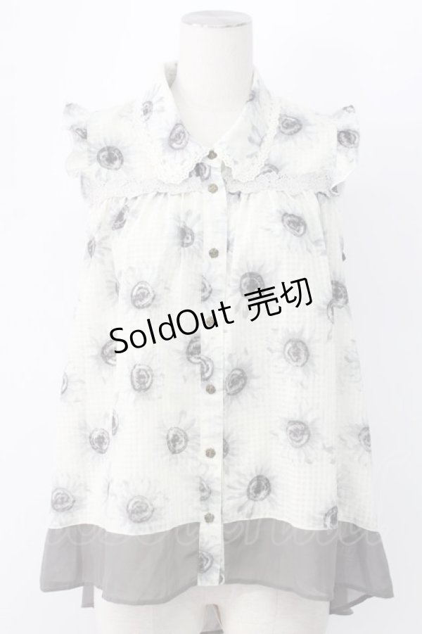 画像1: axes femme / ひまわり柄ノースリブラウス M グレー T-25-12-11-003-AX-BL-SA-ZI (1)