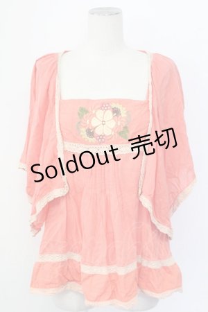 画像: Rojita / フラワー刺繍トップス  オレンジピンク T-25-12-11-027-LO-TO-SA-ZI