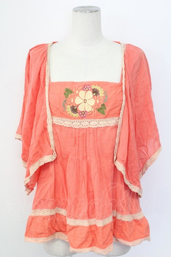 画像1: Rojita / フラワー刺繍トップス  オレンジピンク T-25-12-11-027-LO-TO-SA-ZT (1)