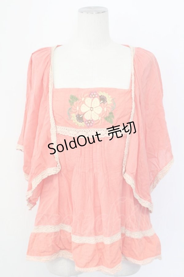 画像1: Rojita / フラワー刺繍トップス  オレンジピンク T-25-12-11-027-LO-TO-SA-ZI (1)