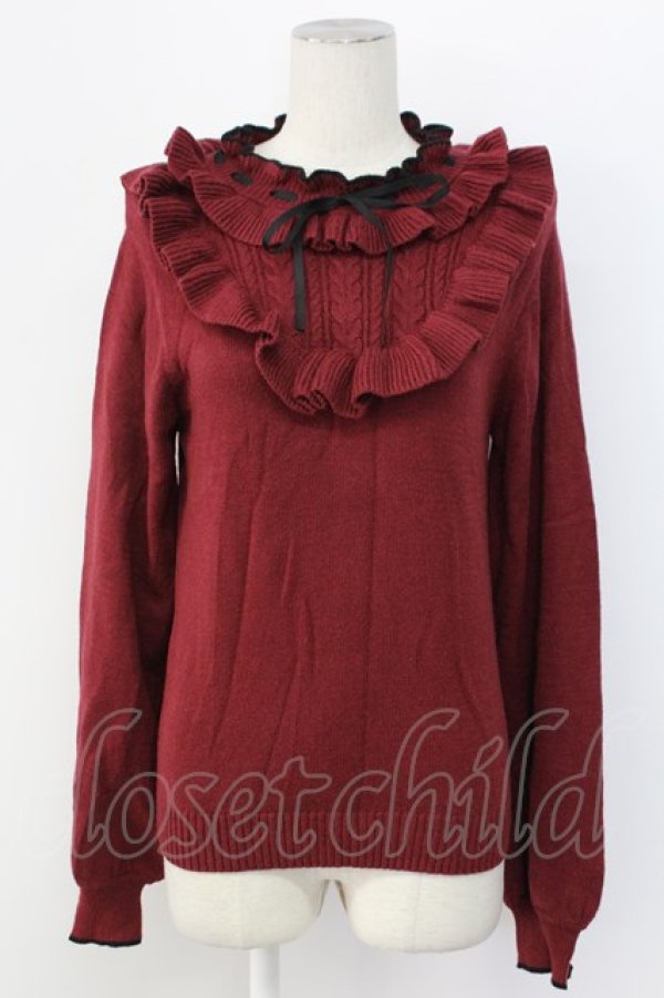 画像1: axes femme / ヨークフリルニットプルオーバー  ワイン T-25-12-11-028-AX-TO-SA-ZT (1)