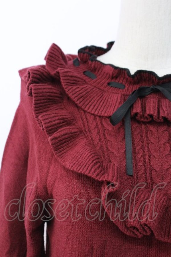 画像3: axes femme / ヨークフリルニットプルオーバー  ワイン T-25-12-11-028-AX-TO-SA-ZT (3)