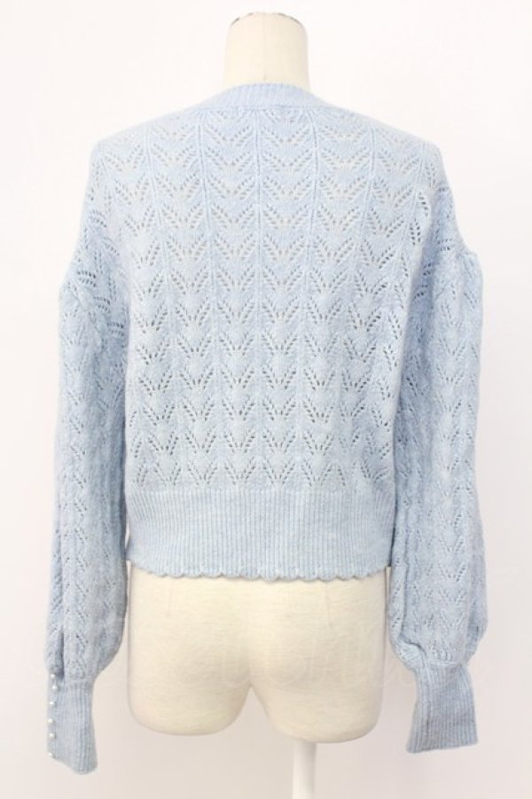 画像2: axes femme / 透かし編みふわふわニットカーディガン  サックス T-25-12-11-030-AX-TO-SA-ZT (2)