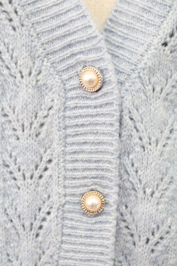 画像4: axes femme / 透かし編みふわふわニットカーディガン  サックス T-25-12-11-030-AX-TO-SA-ZT (4)