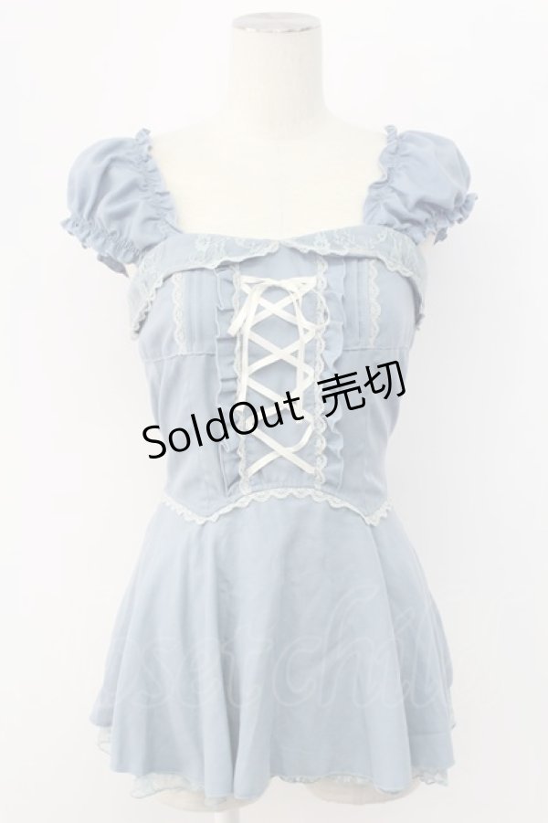 画像1: axes femme / 編み上げペプラムビスチェ M サックス T-25-12-11-031-AX-TO-SA-ZT (1)