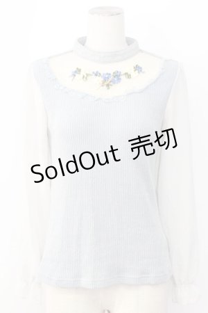 画像: axes femme / お花ｘリボンモチーフリブプルオーバー M ブルー T-25-12-11-004-AX-TO-SA-ZT