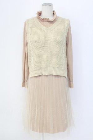 画像: axes femme / ニットベスト重ねワンピース M ベージュ T-25-12-11-037-AX-OP-SA-ZT
