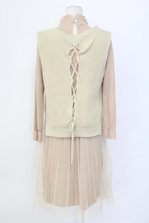 画像2: axes femme / ニットベスト重ねワンピース M ベージュ T-25-12-11-037-AX-OP-SA-ZT (2)