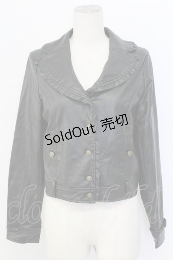 画像1: axes femme / エコレザーフリルブルゾン  黒 T-25-12-11-041-AX-JA-SA-ZI (1)