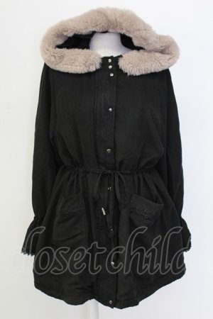 画像: axes femme / フード付ミドル丈モッズコート L ブラック T-25-12-11-043-AX-CO-SA-ZT