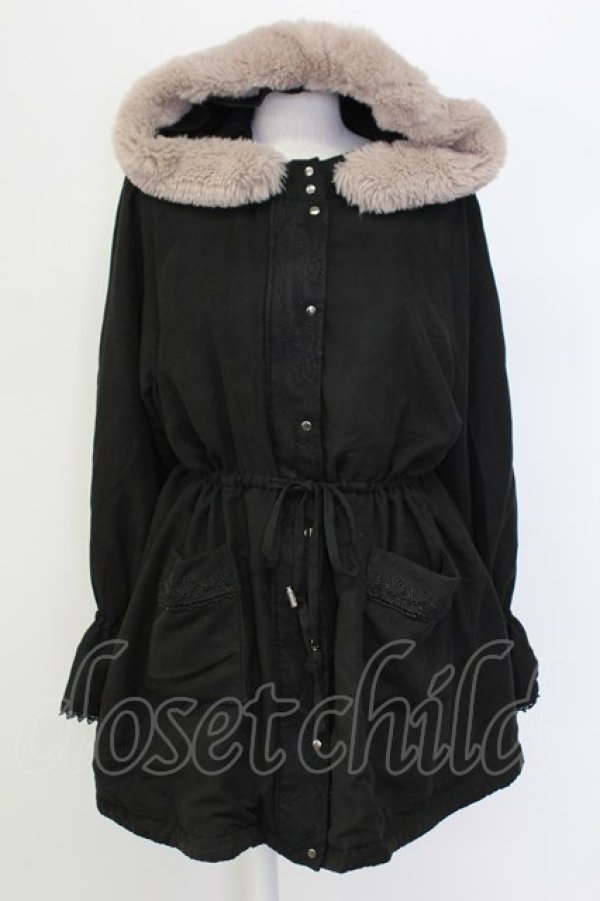 画像1: axes femme / フード付ミドル丈モッズコート L ブラック T-25-12-11-043-AX-CO-SA-ZT (1)