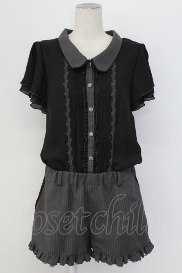 画像1: axes femme / ストライプ切替オールインワン M ブラック T-25-12-11-044-AX-OP-SA-ZT (1)