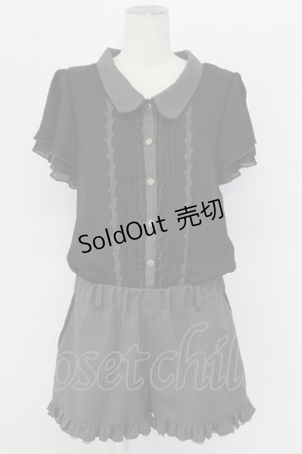 画像1: axes femme / ストライプ切替オールインワン M ブラック T-25-12-11-044-AX-OP-SA-ZI (1)